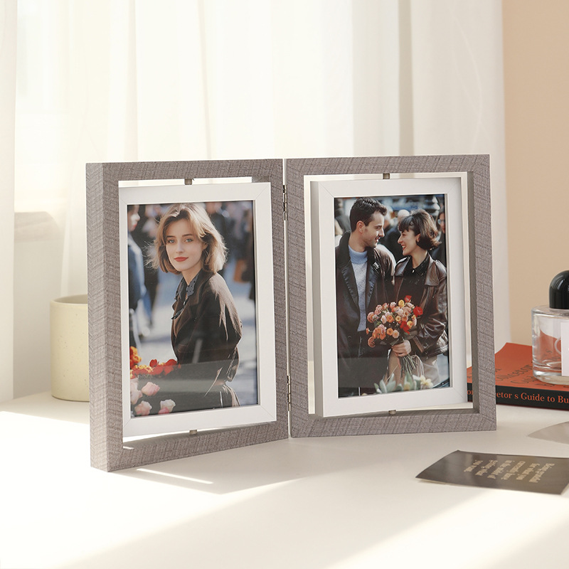 Double-sided Rotating Photo Frame 6-inch 7-inch Photo Frame Table Couple Photo Birthday Display Foldable Rotatable