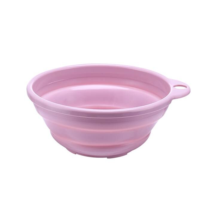 23*10cm Plastic Portable Camping Folding Wash Basin Collapsible Bucket: Roze