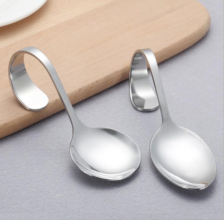 Hotel and Restaurant Use Stainless Steel Canape Serving Spoon, Shiny Polish Sea Food Spoon with Bendy Handle