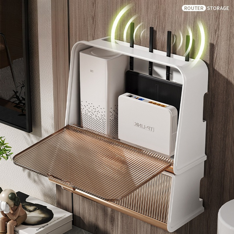 Pudełko robić przechowywania routera WiFi Gniazdo Przewód modem optyczny Kabel sieciowy Pudełko robić organizacji Montowane na ścianie Bez wiercenia Półka na dekoder