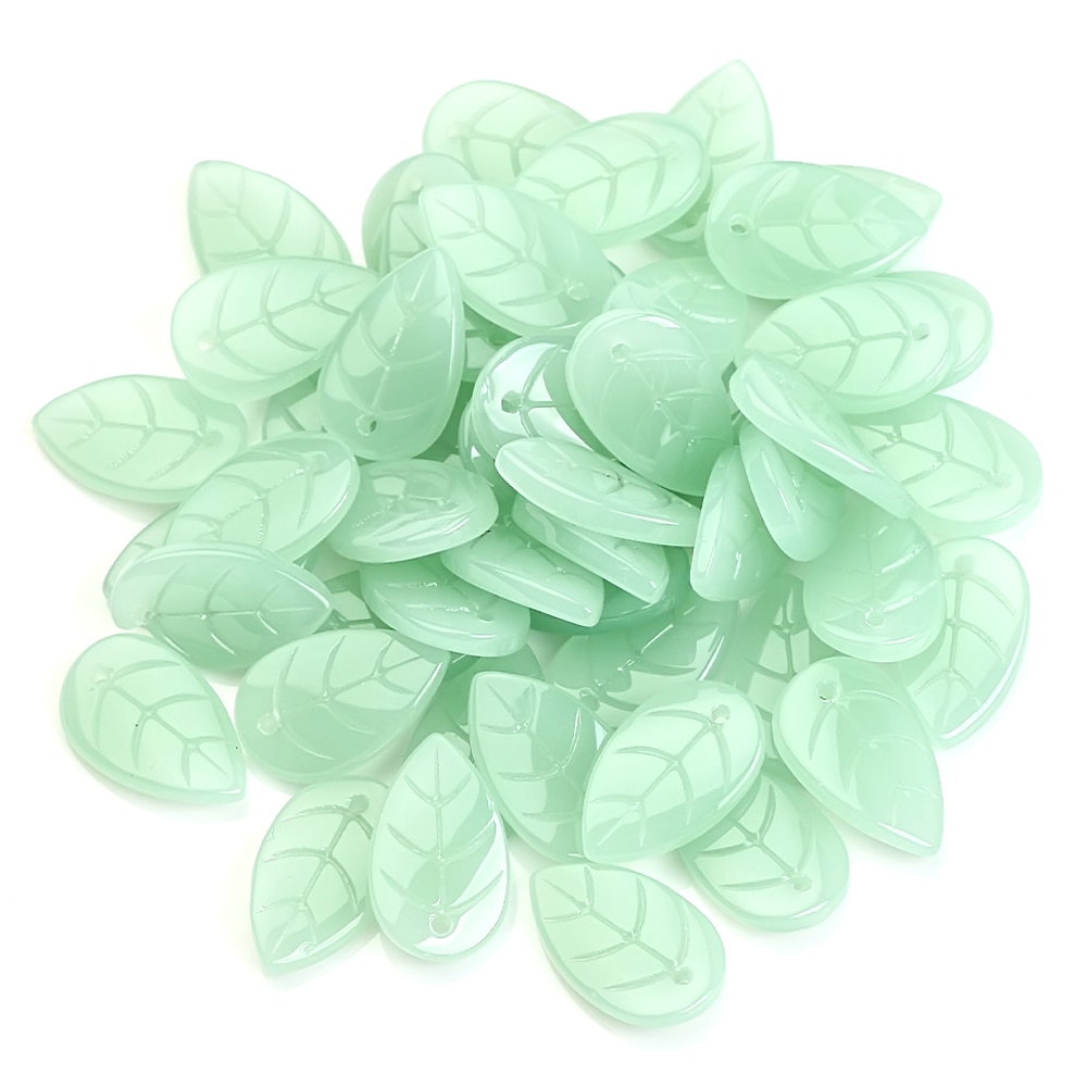 50pcs Glass Petal Beads 10*18mm Green Color Leave Shape Beads Crafts DIY Crystal Pendant Earings Jewelry Making Accessories