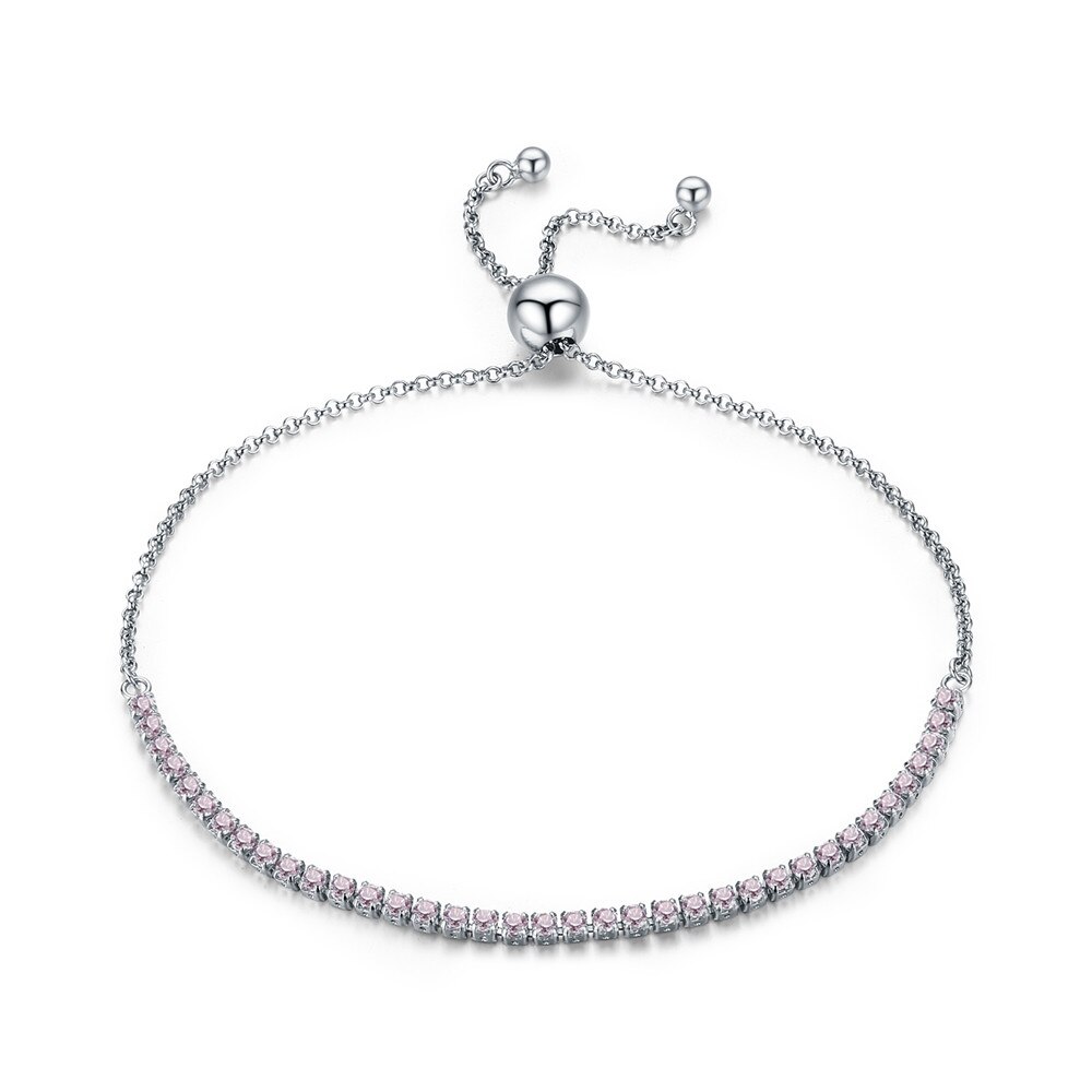 WOSTU regalo di san valentino argento Sterling 925 luminoso, rosa CZ Strand bracciale Tennis bracciale donna S925 gioielli in argento CQB045: CQB045