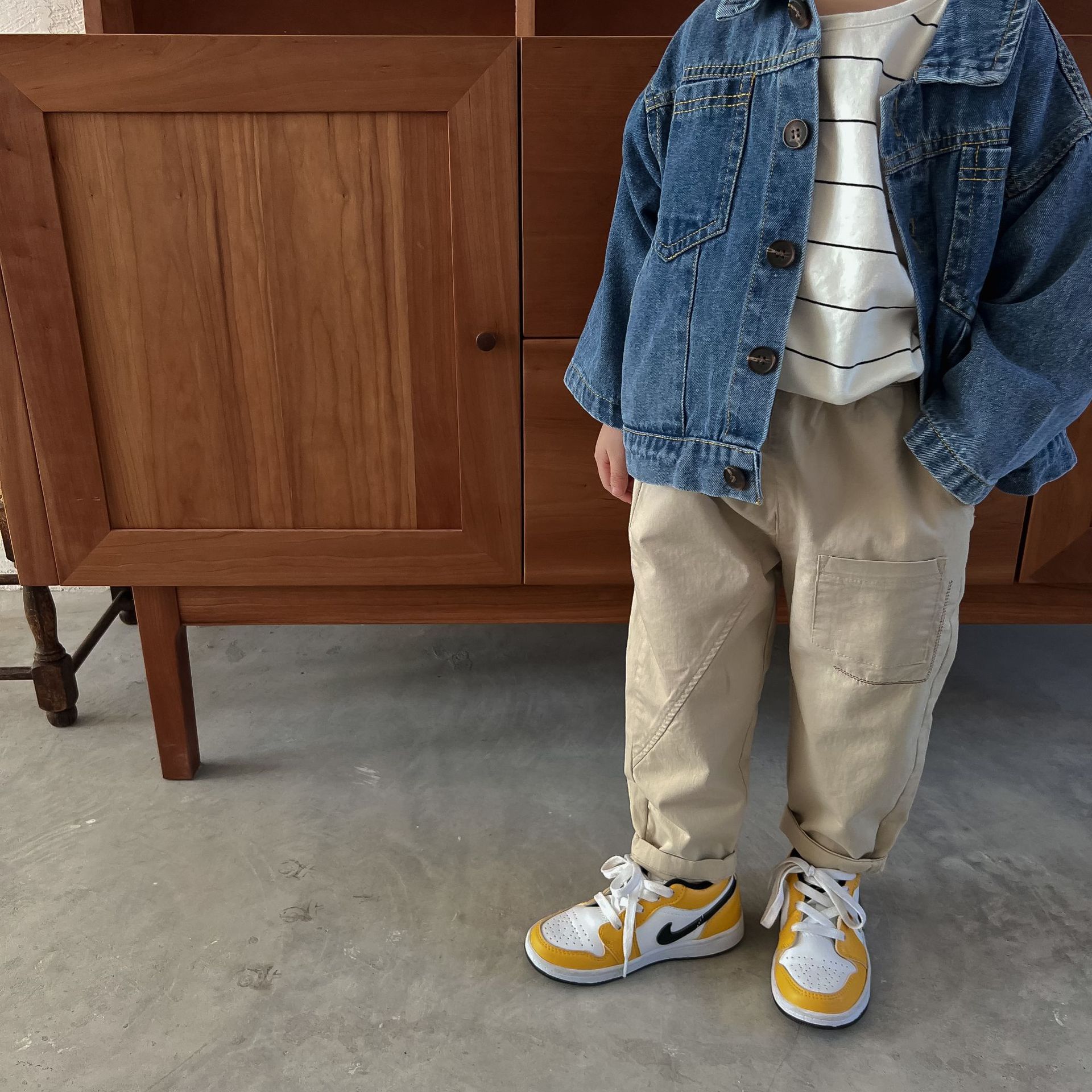 Kids Effen Kleur Elastische Casual Broek Kinderen Mode Alle-Match Katoenen Broek 1-6Y: Khaki / 5T