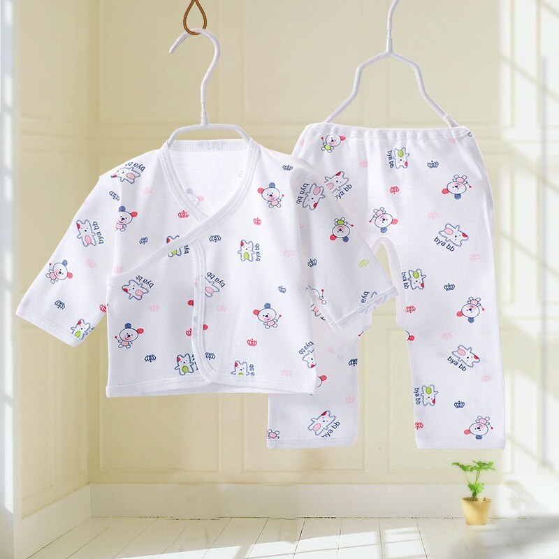 Newborn 0-6 Months Baby Clothing Infants 100% Cotton Print Cartoon Soft Underwear 4 Seasons Suit For Toddlers Girls