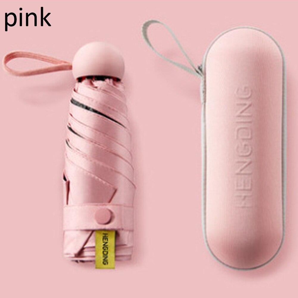 Mini light parasoll kvinnliga kvinnor anti-uv parasoll paraply bärbar ficka vänlig storlek 5 hopfällbart paraply upf 50+: Rosa