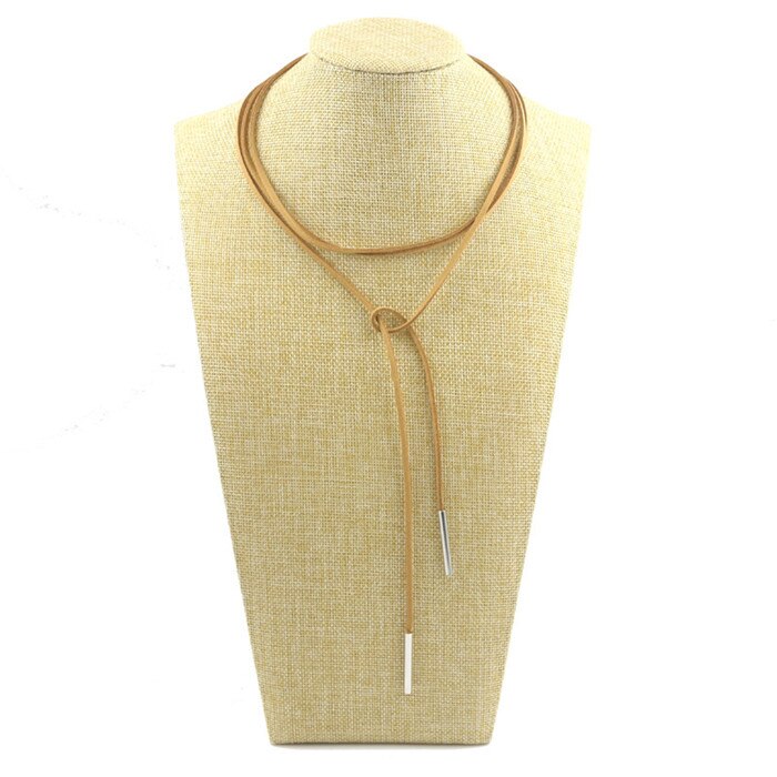Gargantilla de cuero de imitación para mujer, collar largo de terciopelo con estilo, joyería artesanal, para novia, nueva: Khaki Rope Silver