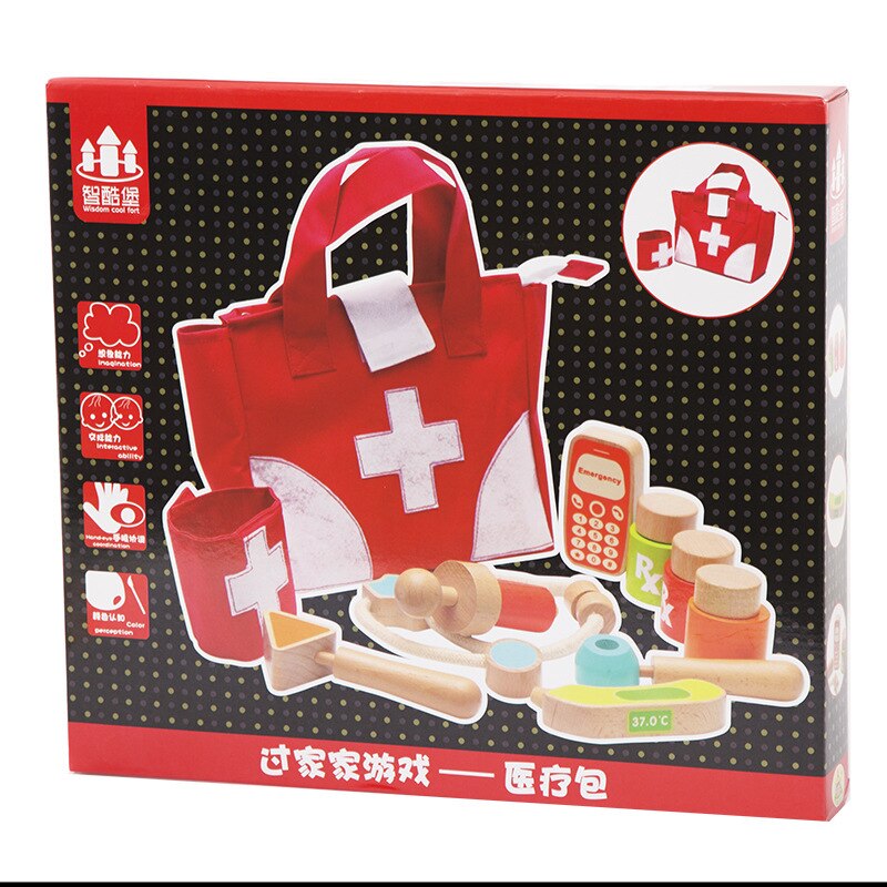 children's wooden simulation medicine box doctor toy set nurse injection tool role play doctor set recruitment doctor