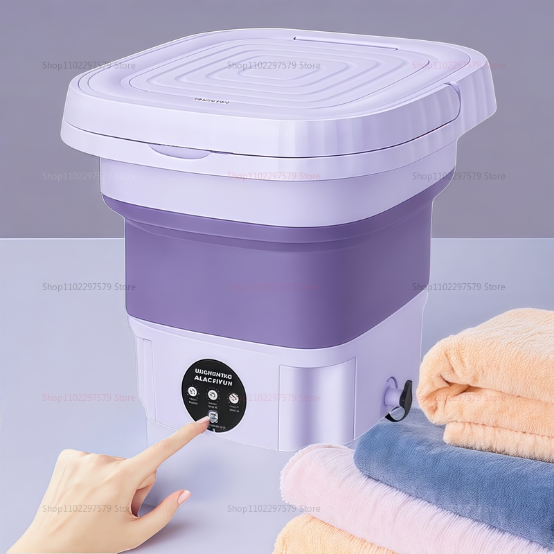 8L Foldable Washing Machine with Drain Hose Full Automatic Mini Laundry Machine for Apartment Dormitory Hotel Portable Washer