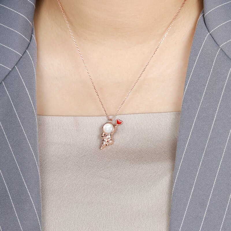 Astronauten-anhänger im retro-stil 925 mit larimar-motiv für damen