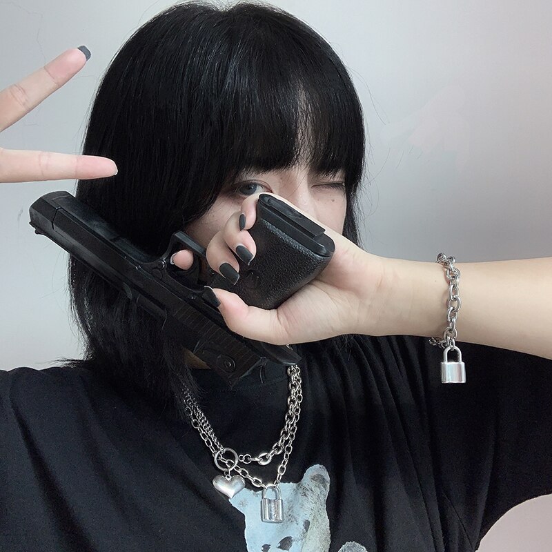 Cool Lock Cross Punk Rock Chain Adjustable Bracelet Long Chain Alloy Stainless Metal Line for Women Jewelry Party