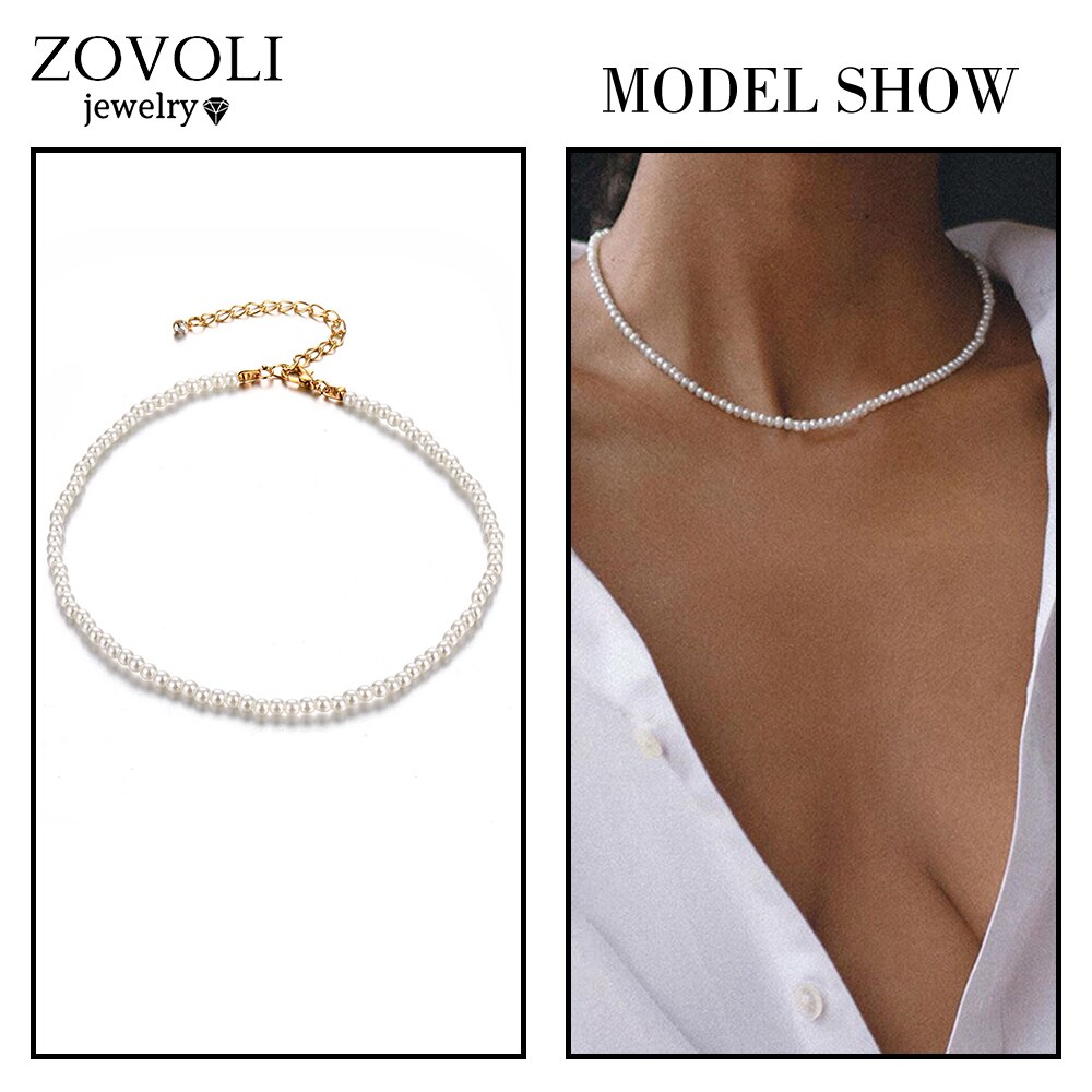 ZOVOLI Kpop Perle Perlen Halsband Halskette Doppel Layered Gold Ketten Perle Anhänger Halsketten Für Frauen Trendy Schmuck: ZLNA1558-1