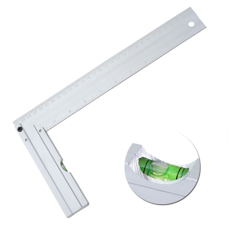 90 Degree Scribing Ruler Carpenter 300mm Square Ruler Aluminum with Level Bubble Metric/Inch Woodworking Tool