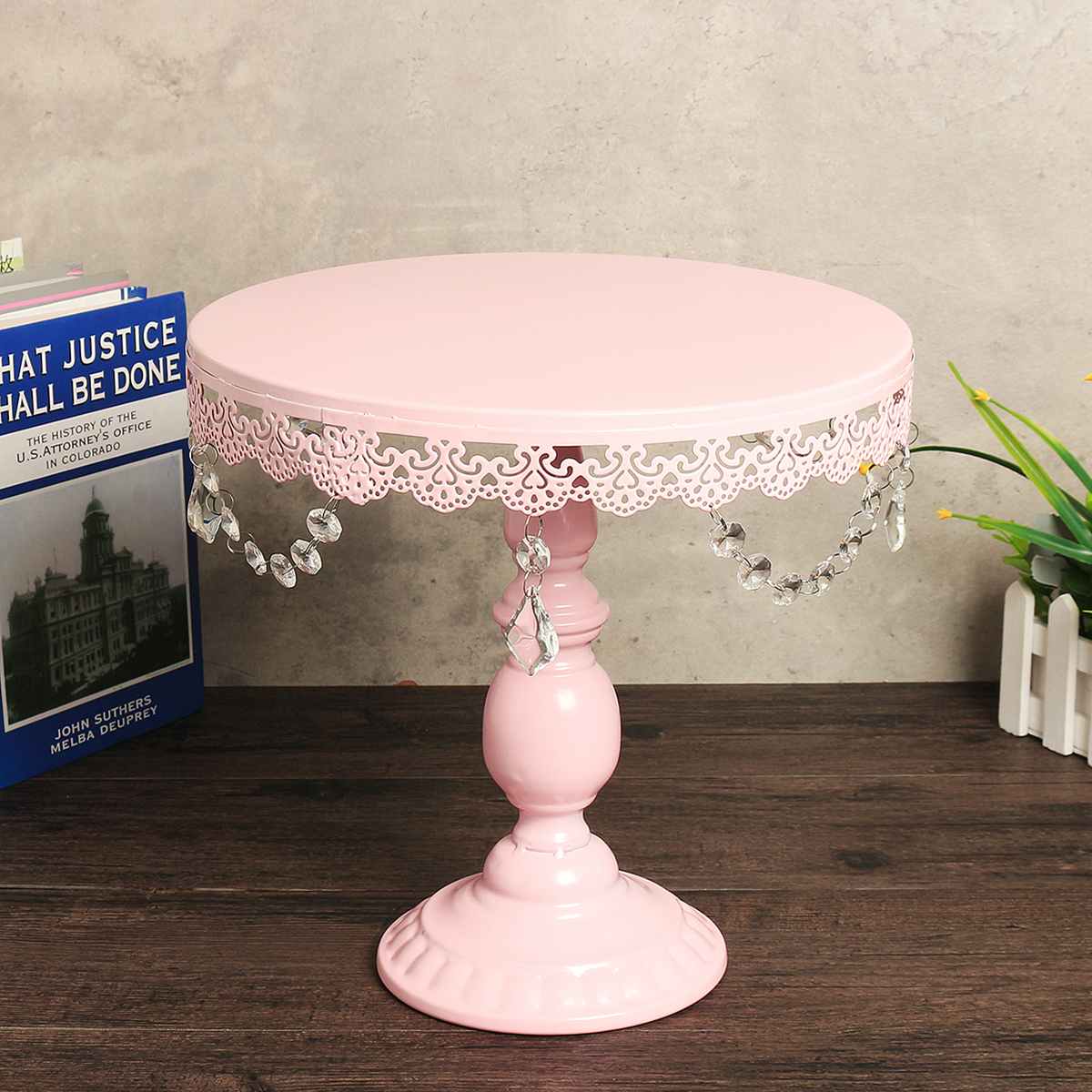Cake Tools Pink Iron Crystal Pendant Cake Stand Mirror Surface Wedding Dessert Tray Cupcakes Fruits Cookies Pan Display Rack
