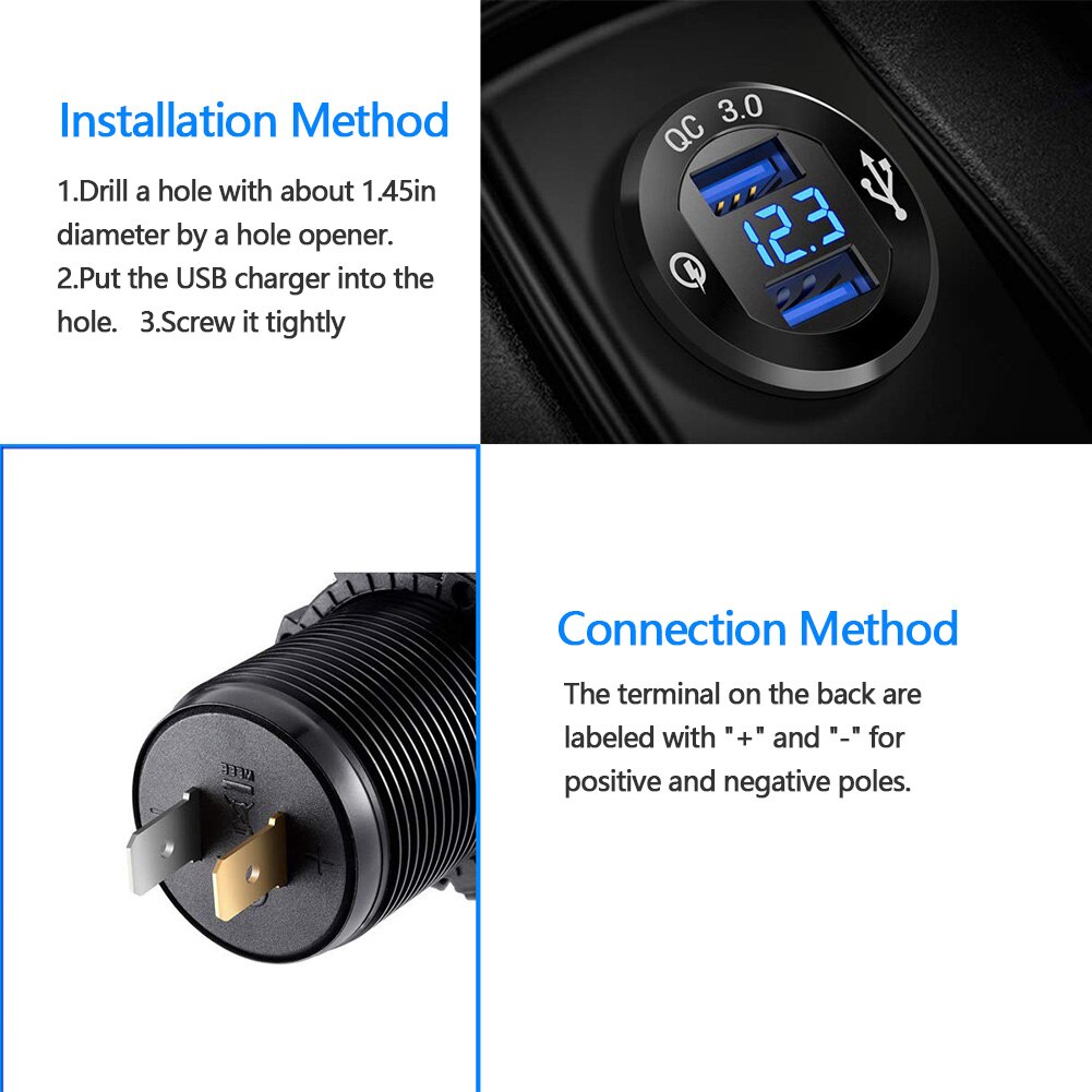 Quick Charge 3.0 Waterdichte Dual Poorten Usb Charger Socket Adapter Outlet Display Voltmeter Voor Auto Boot Motorfiets Voertuig