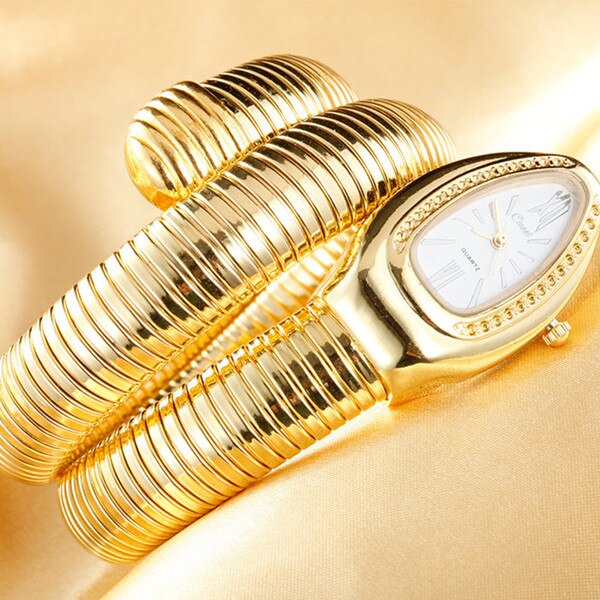 Cussi guld luksus kvinders slangeure kvarts armbåndsure dame armbåndsur reloj mujer relogio feminin: Guld