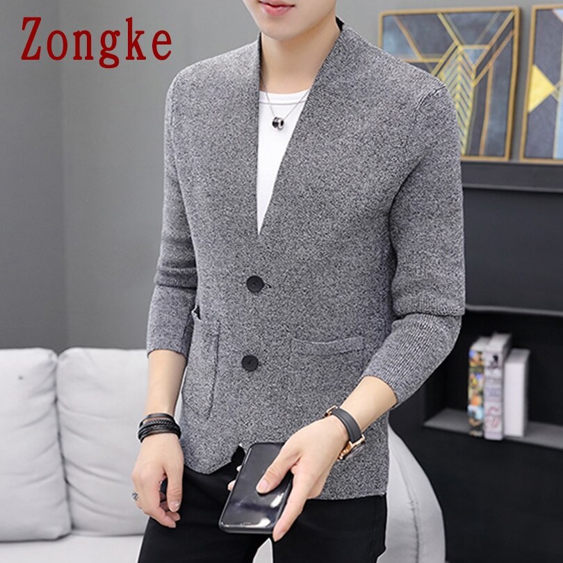 Zongke solid cardigan herr kläder stickad tröja herr kläder tröjor herr cardigan 2022 spring m -2xl