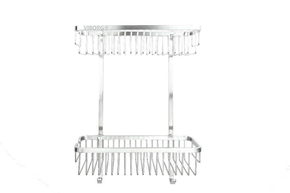 Viborg Sus304 Stainless Steel Extra-thick Wire Wall Mounted Double Tier Shower Basket Shelf Tidy Rack Caddy Storage brushed