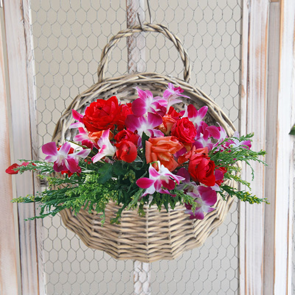 Hanging Planter Wall Mounted Basket Handmade Wicker Flower Pot Woven Rattan Flower Plant Basket Balcony Garden Home Decor