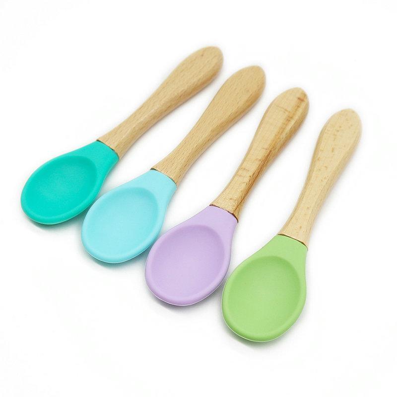 Baby siliconen voedingsset houten lepel zuigkom babybord kinderen peuterhulp servies bpa-vrij siliconen babyverzorging