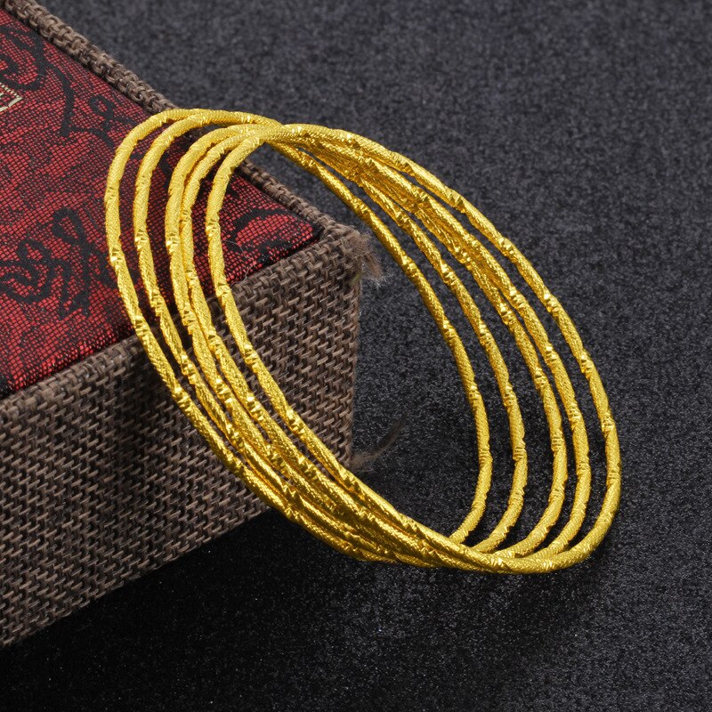 Lote de 10 unidades de pulseras de Color dorado puro para mujer, joyería nupcial, brazaletes redondos, pulsera de mujer, accesorios