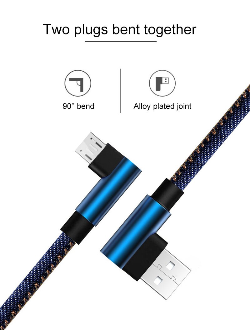 USB To Micro Cable 3A Quick Charge 90 Degree Angle Line Fast Charging Cable For Samsung Xiaomi Accessory Power Adapters TXTB1