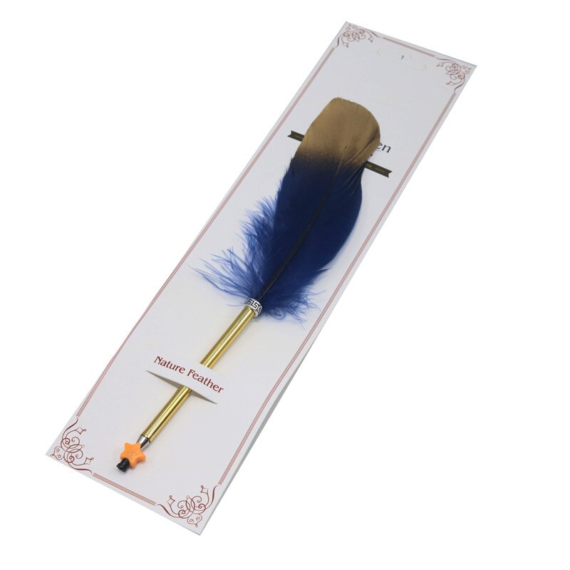 1 stuk balpen met ganzenveer, gouden spuitverf, metalen balpen, handtekeningpen, kerst- of trouwpen: Donkerblauwe spray