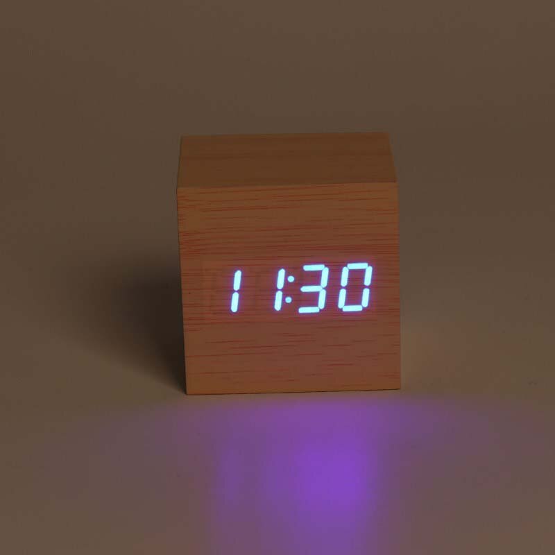Alarm Clock LED Wooden Watch Table Voice Control Digital Wood Despertador USB/AAA Powered Electronic Desktop Clocks: Brown