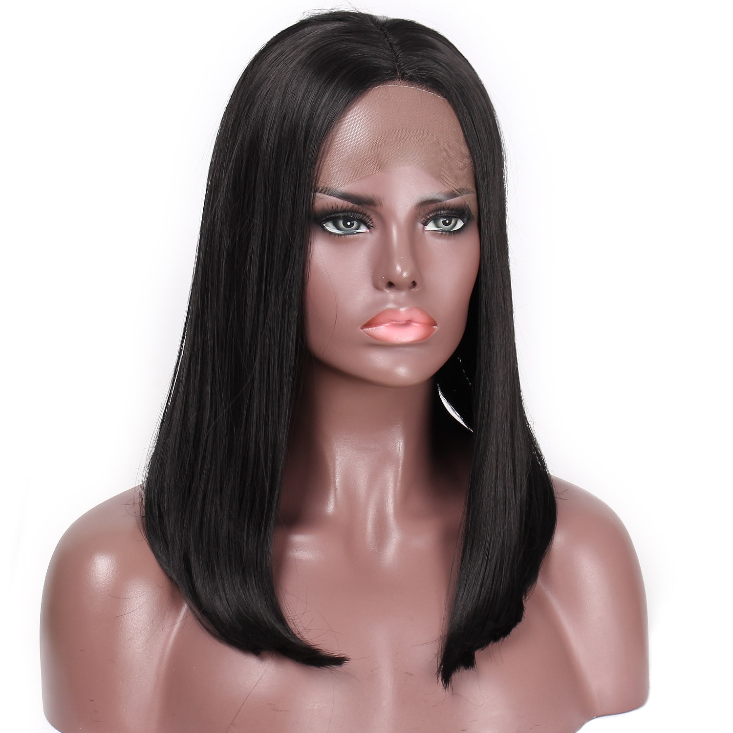 Stamped Glorious 14inches Middle Part Straight Wig Lace Front Wig Black Hair Heat Resistant Synthetic Wigs for Black Women