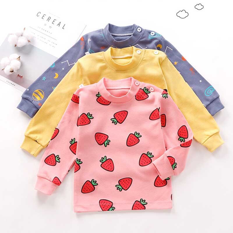 Cartoon Fruit Gedrukt Baby Kleding Herfst Winter Warm Lange Mouwen Kinderen T-shirt Soft Cotton Baby Baby Jongen Meisje Top Kleren