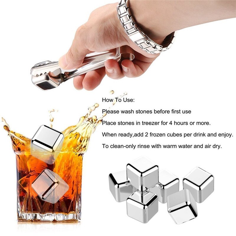Cubos de hielo de acero inoxidable piedras de whisky piedras de enfriamiento reutilizables rocas para bebida vino cerveza mantener su bebida fría más tiempo