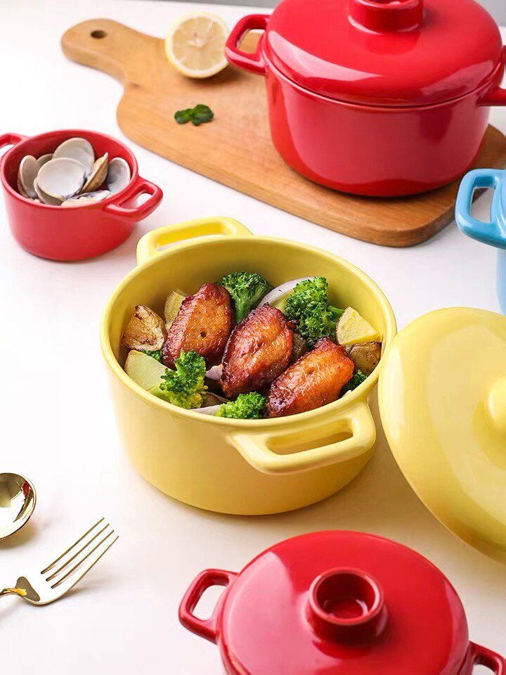 Podwójne ucho ceramiczne gulasz parowy garnek z pokrywką żaroodporne małe waza jajko mleko patelnia garnki parowe