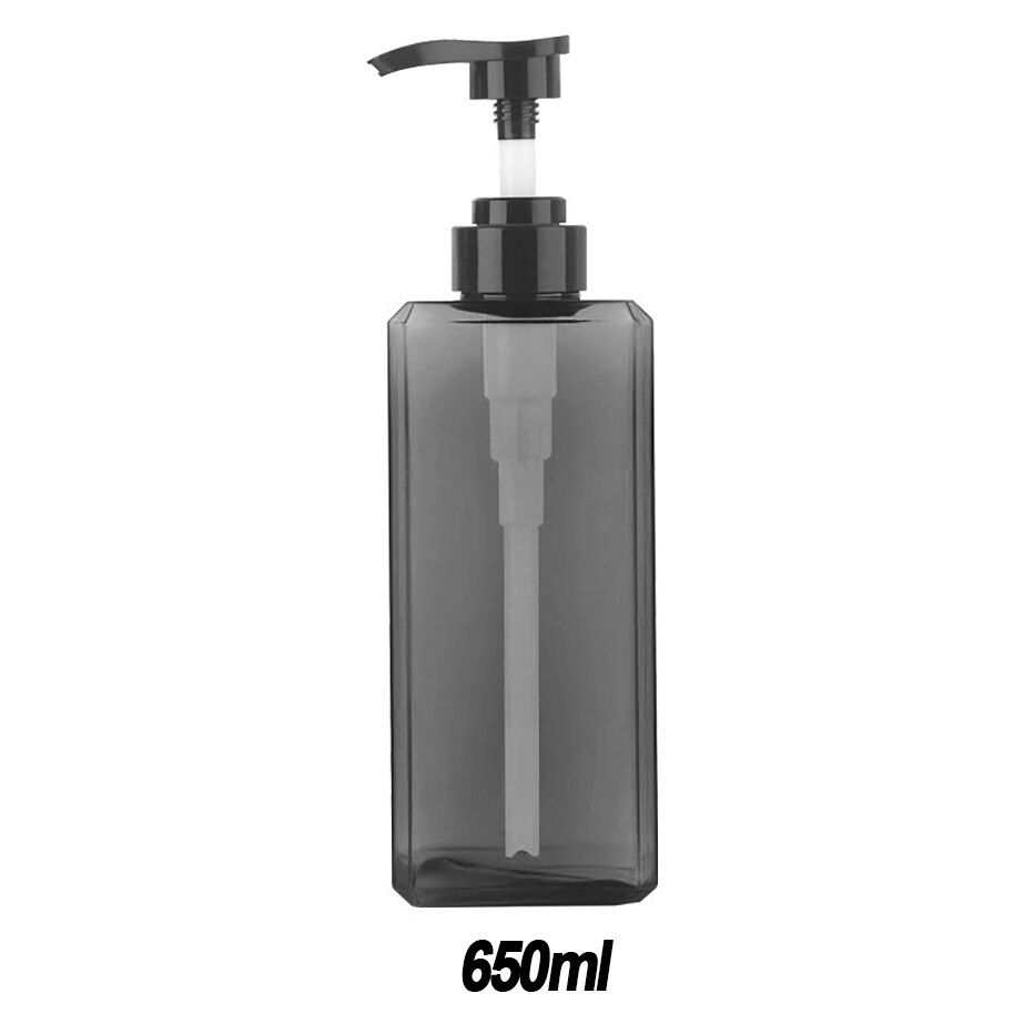 Square Plastic Refillable Soap Dispenser Shampoo Body Lotion Hand Dish Soap Pump Dispenser Bottle for Kitchen Bathroom: gray-650ml