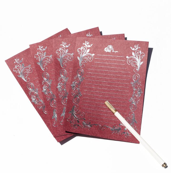 Vintage Retro Stationery Set Paper Envelope love letter bronzing invitation envelope letterhead-8 Sheets: Deep-Red