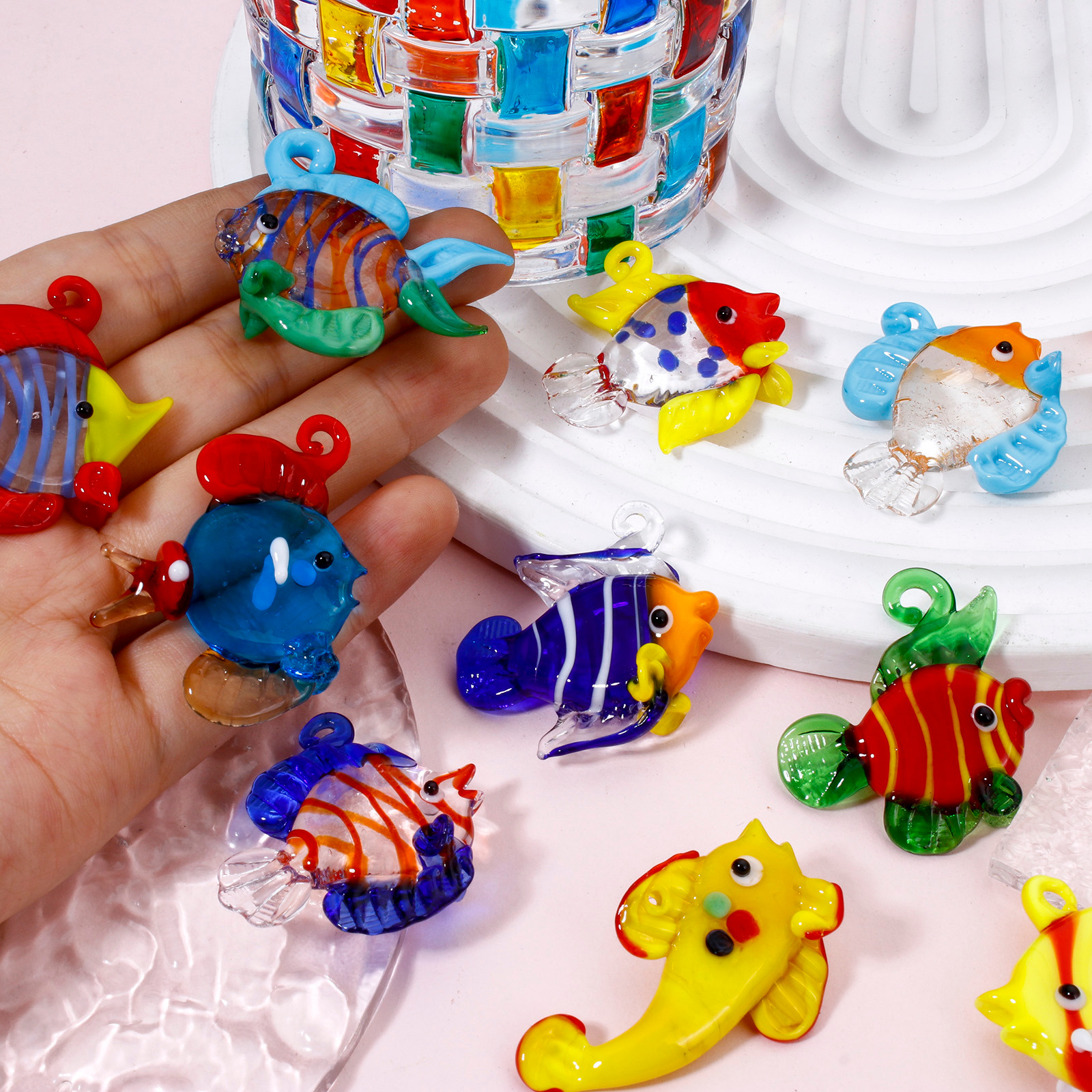 1PCs 3D Tropical Fish Animal Lampwork Ocean Charms For Jewelry Making Tiny Statue Ornaments Aquarium Decor DIY Necklace Pendant