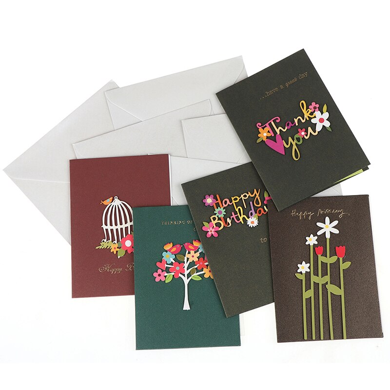 1pcs Handmade Thank You Card Cute Happy Birthday Greeting Cards with Wooden Decoration Sweet Greeting