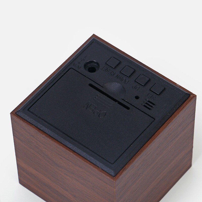 6*6*6cm Square Smart Digital Alarm Clock Smulation Wooden LED Alarm Clock Glow Showing Date temperature Voice Control Clock