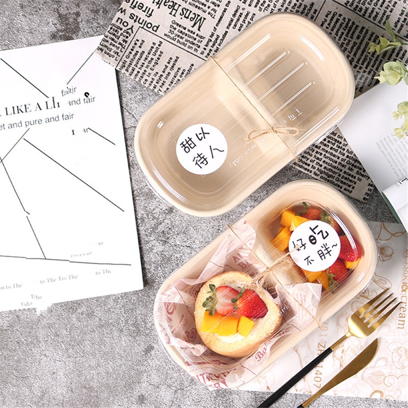 10 pçs dupla grade plugue de papel lancheira piquenique festa favores bolo sobremesa caixas frutas salada luz caixa de embalagem de alimentos recipientes