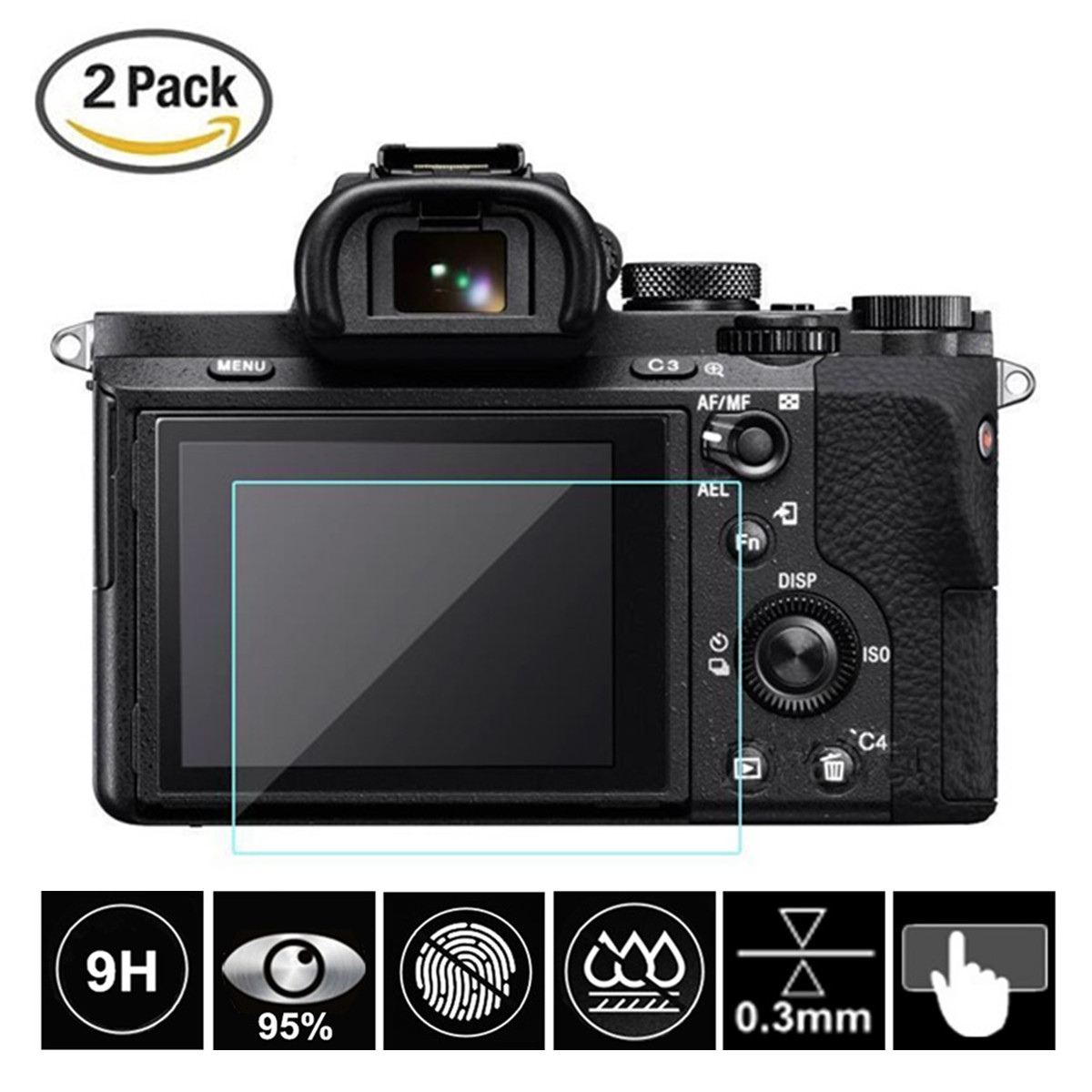 2 stk skjermbeskytter i herdet glass til sony alfa  a6300 a6000 a5000 a99ii a9 a7 ii a7 iii  a7 rii  a7 sii  rx10 rx100 ii iii iv v vi