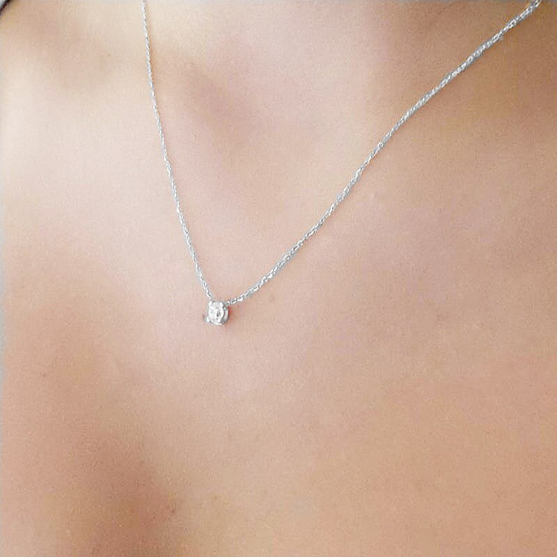 Collier en Zircon brillant Invisible, fine ligne, Simple, ras du cou pour femmes, bijou, collection: Silver Color