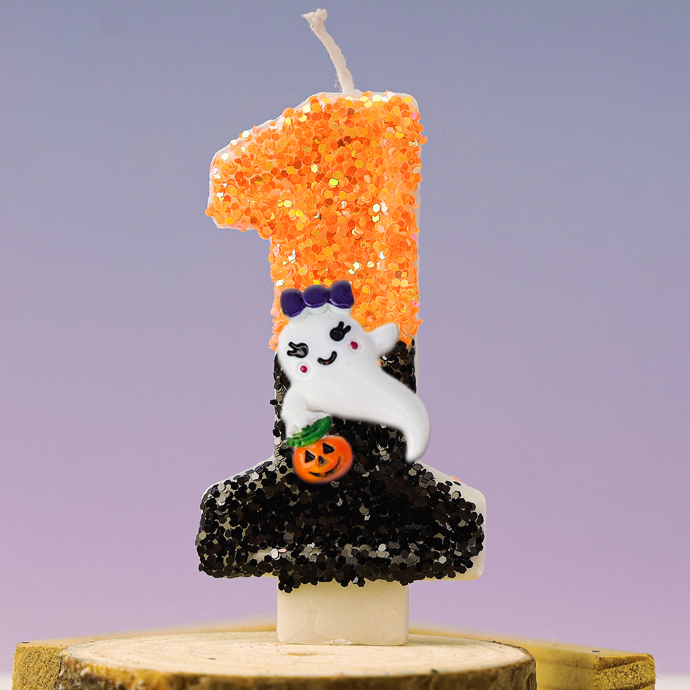 Świece urodzinowe na Halloween Jesienne dekoracje na imprezę tematyczną Halloween Żółty kolor Brokatowa świeczka urodzinowa dla dzieci: zielony