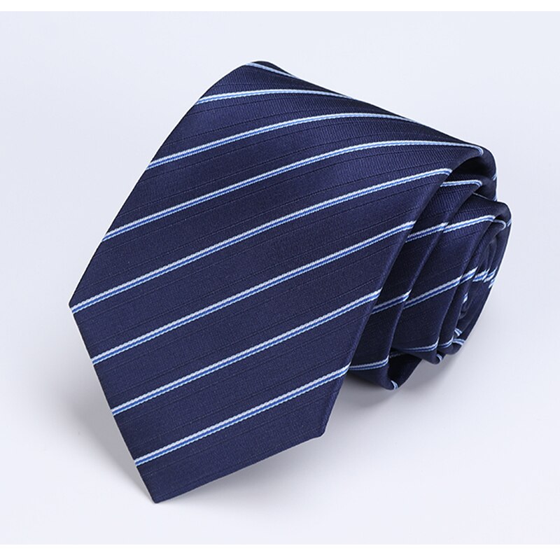 Dark Blue Striped 8cm Wide Ties for Men Business Formal Suit Necktie with Box: 5