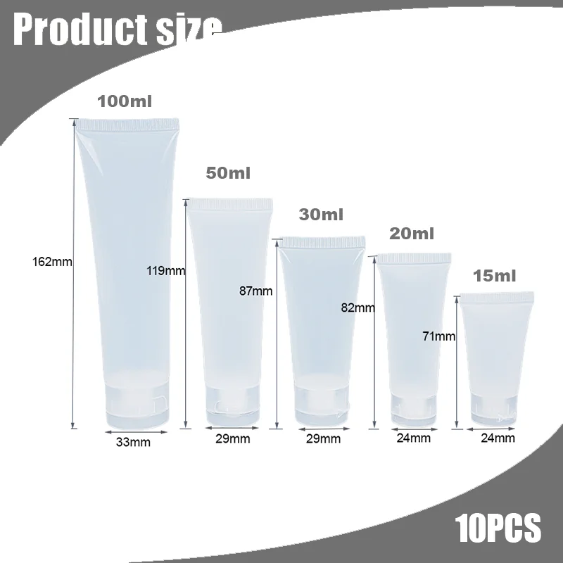 10 stks 15 ml-100 ml Lege Plastic PE Cosmetische Zachte Buizen Flip Deksel Monster Flessen Gezichtsreiniger Handcrème make-up Lotion Container