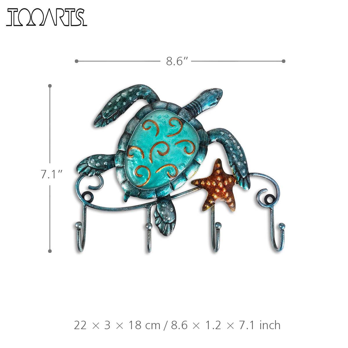 Tooarts-colgador de pared de gato de hierro, gancho de decoración, 4 ganchos para llaves, colgador de pared, paraguas decorativo, conveniente: Turtle Wall Hook