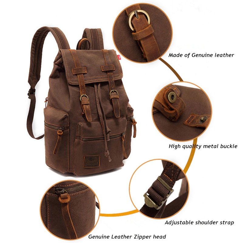 AUGUR 17 inch men&#39;s backpack vintage canvas backpack school bag men&#39;s travel bags large capacity travel laptop backpack bag