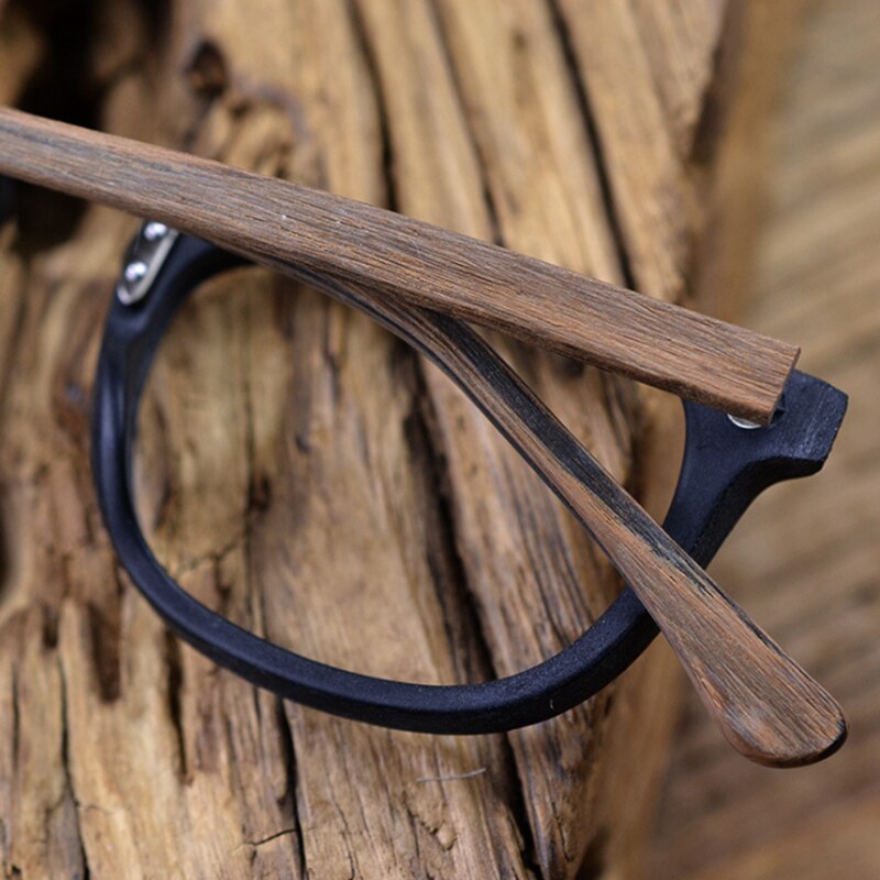 HDCRAFTER Wood Eyeglasses Frame for Women Optical Retro Wooden Prescription Spectacle Frame with Clear Lens Glasses