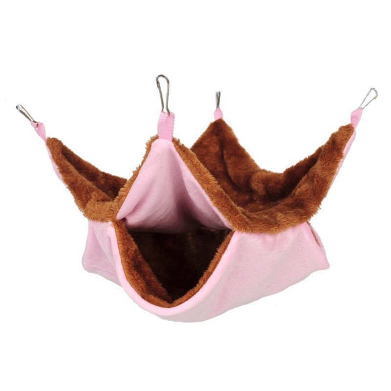 Warm Hamster Hangmat Opknoping Bed Huis Dierbenodigdheden Winter Kleine Dier Eekhoorn Cavia Double-Layer Pluche Katoen Nest: Roze / S