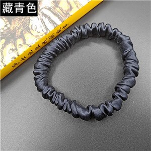 Free shippping women sweet small pure silk hair scrunchies cute gum OL basic Hair Tie Ponytail Holder: Navy