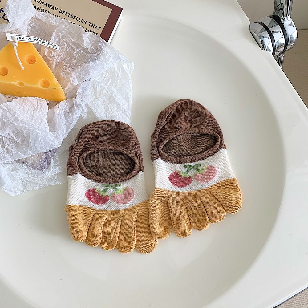 Calcetines de cinco dedos con personalidad para mujer y niña, medias elásticas invisibles antideslizantes con dibujos animados y flores