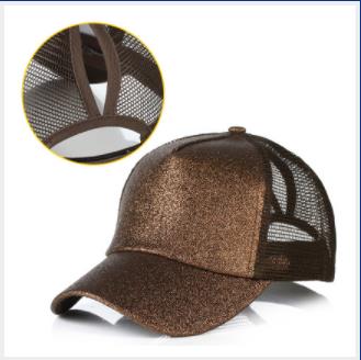 Dame mesh lerret baseball cap trucker lue sommer solbeskyttelse baseball paljetter cap 7 farger: Brun