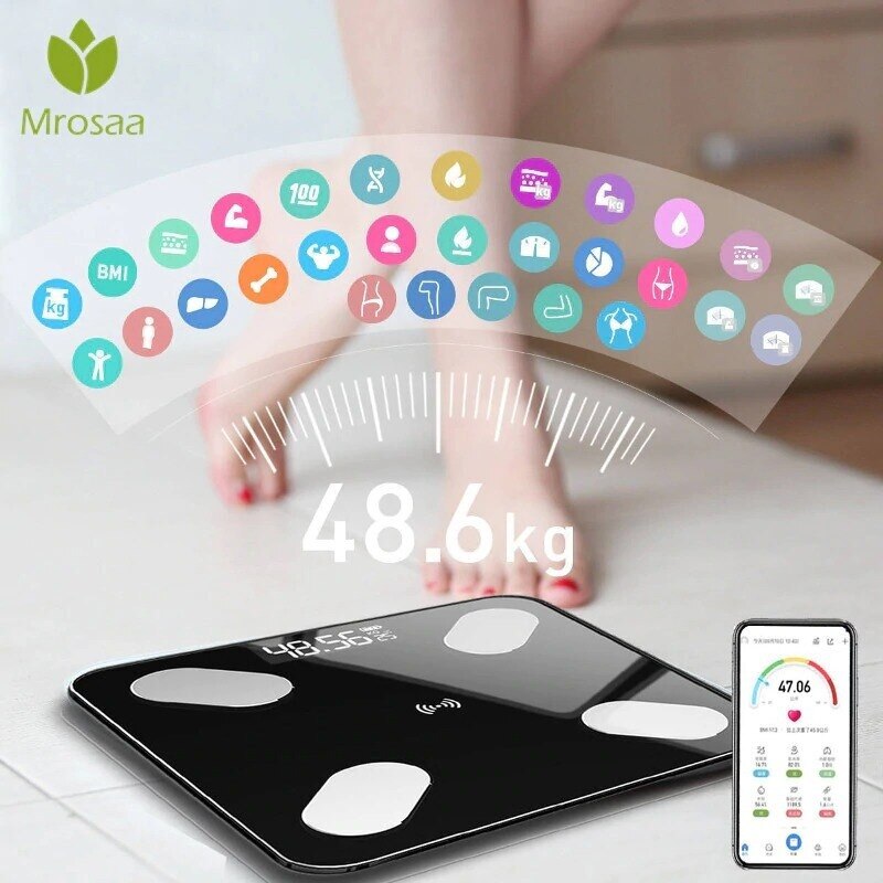 Inalámbrico báscula Balanza De peso bluetooth APP Android IOS certificación CE Escala de grasa corporal inteligente IMC escala LED Digital, cuarto de baño